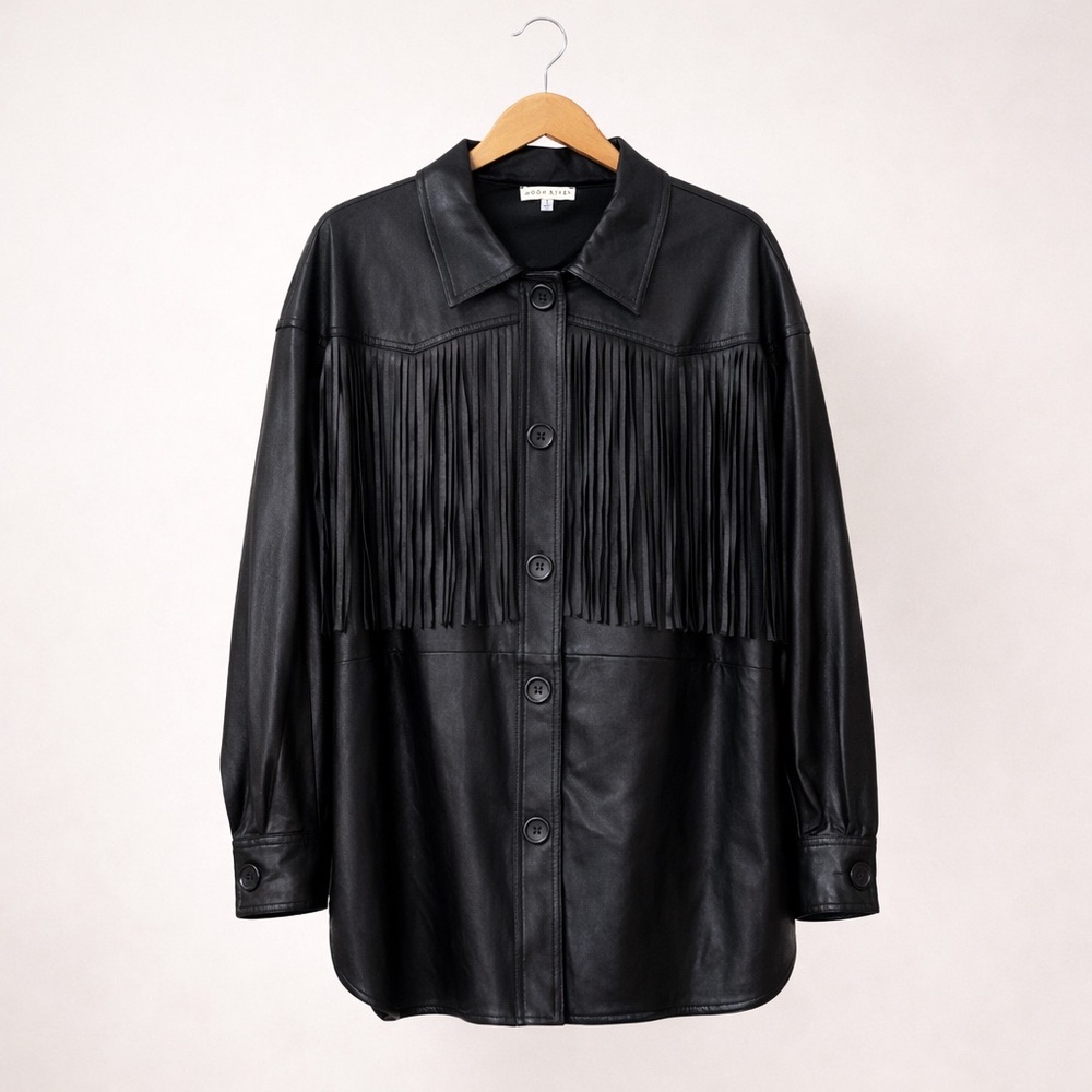 MOON RIVER fringe faux leather jacket western boho oversized - Picture 1 of 6